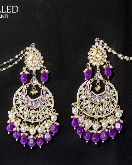 Dangler earrings violet with hangings and pearl maatal - {{ collection.title }} by Prashanti Sarees