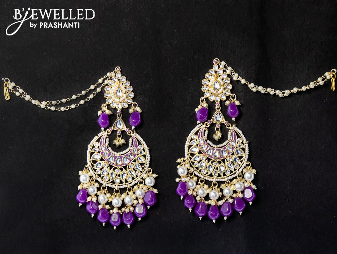Dangler earrings violet with hangings and pearl maatal - {{ collection.title }} by Prashanti Sarees