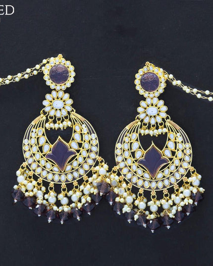 Dangler earrings wine shade with hangings and pearl maatal - {{ collection.title }} by Prashanti Sarees