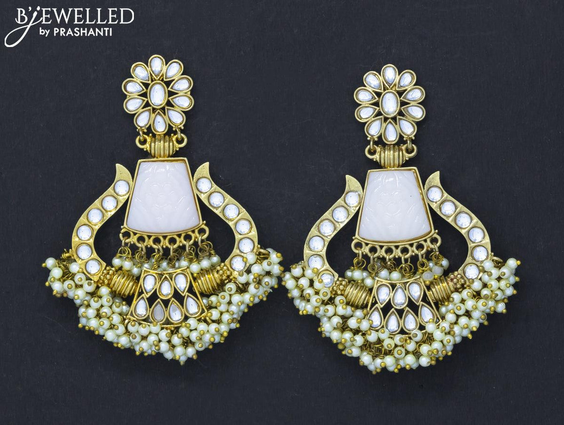 Dangler earrings with cz stone and pearl hangings - {{ collection.title }} by Prashanti Sarees