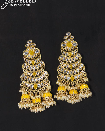 Dangler earrings yellow and kundan stone with pearl maatal - {{ collection.title }} by Prashanti Sarees