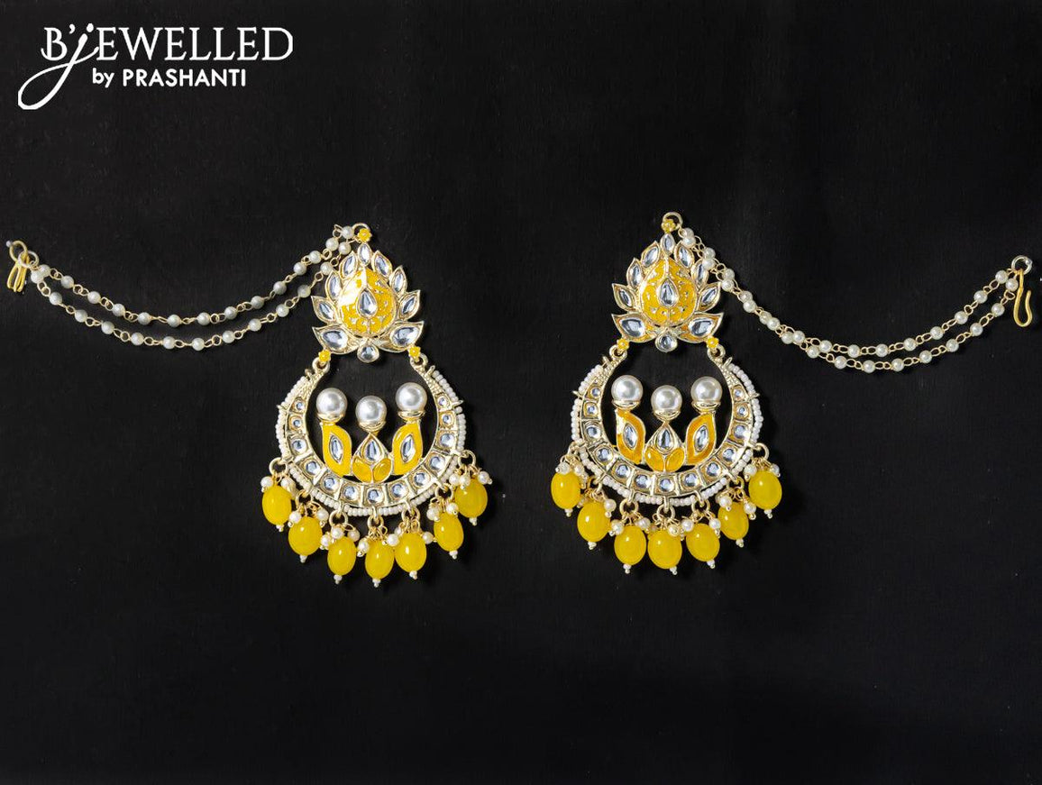 Dangler earrings yellow with hangings and pearl maatal - {{ collection.title }} by Prashanti Sarees