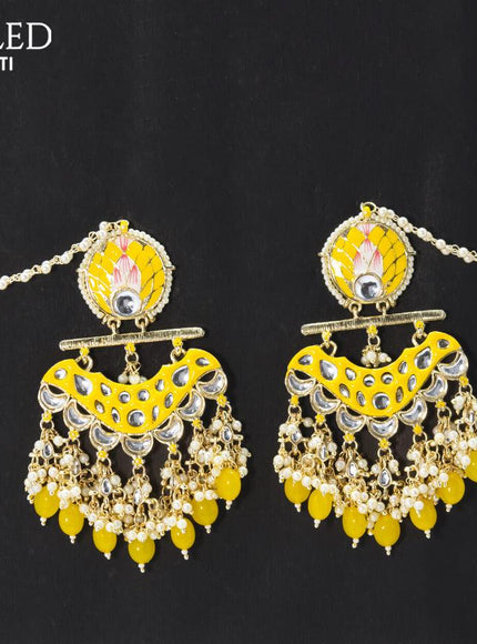 Dangler earrings yellow with hangings and pearl maatal - {{ collection.title }} by Prashanti Sarees