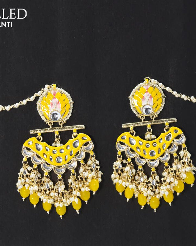 Dangler earrings yellow with hangings and pearl maatal - {{ collection.title }} by Prashanti Sarees