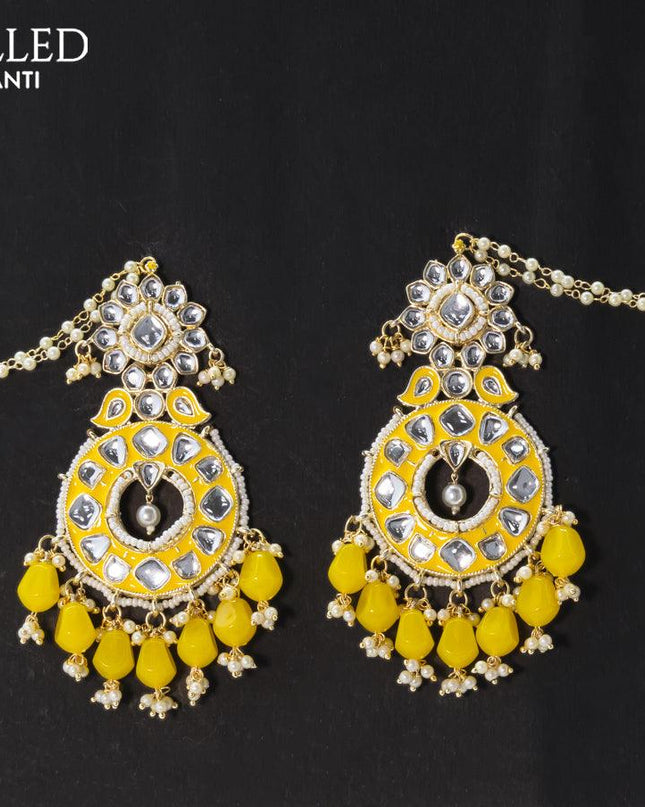 Dangler earrings yellow with hangings and pearl maatal - {{ collection.title }} by Prashanti Sarees