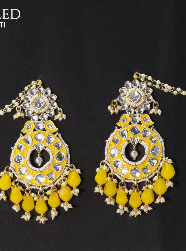 Dangler earrings yellow with hangings and pearl maatal - {{ collection.title }} by Prashanti Sarees