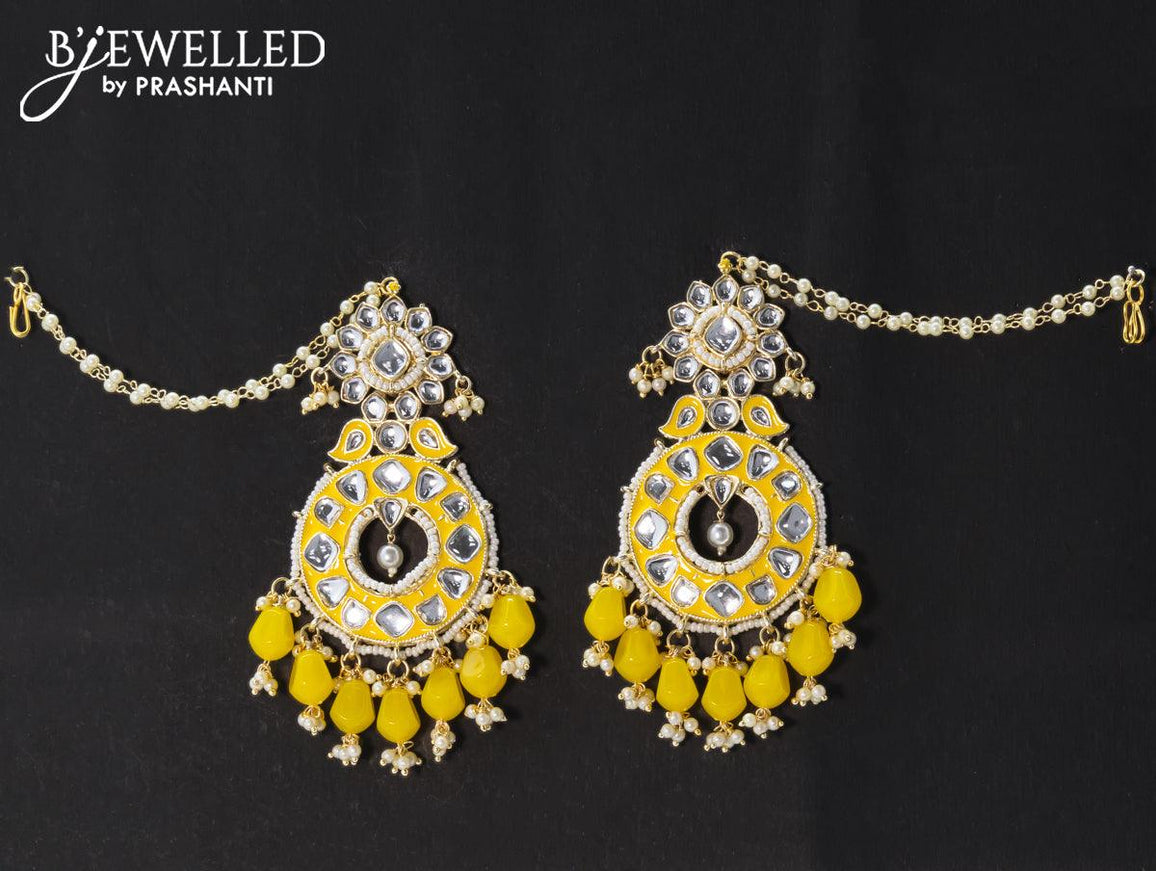 Dangler earrings yellow with hangings and pearl maatal - {{ collection.title }} by Prashanti Sarees
