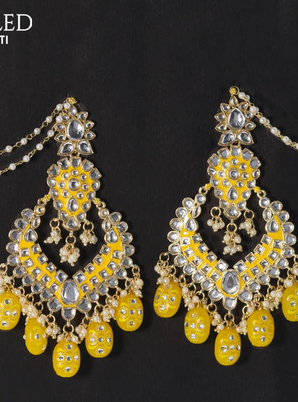 Dangler earrings yellow with hangings and pearl maatal - {{ collection.title }} by Prashanti Sarees