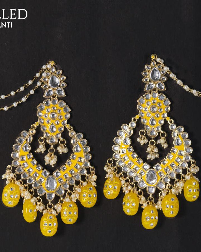 Dangler earrings yellow with hangings and pearl maatal - {{ collection.title }} by Prashanti Sarees