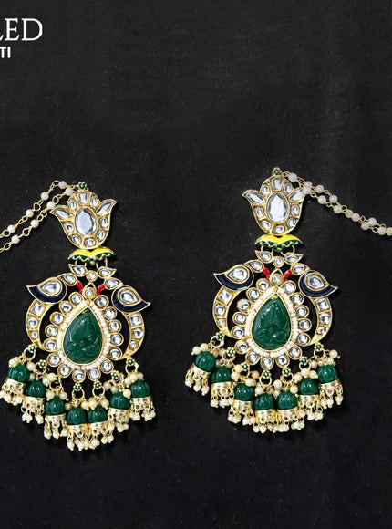 Dangler green earrings with hangings and pearl maatal - {{ collection.title }} by Prashanti Sarees