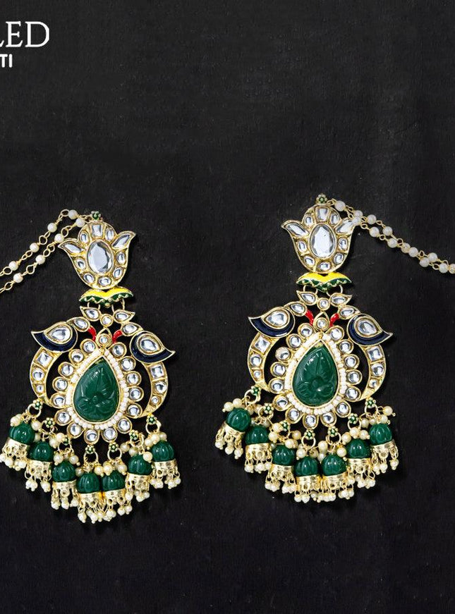 Dangler green earrings with hangings and pearl maatal - {{ collection.title }} by Prashanti Sarees