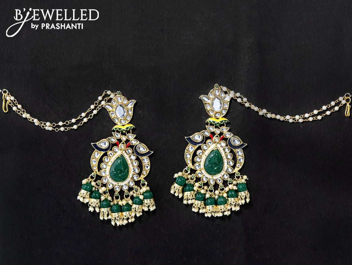 Dangler green earrings with hangings and pearl maatal - {{ collection.title }} by Prashanti Sarees