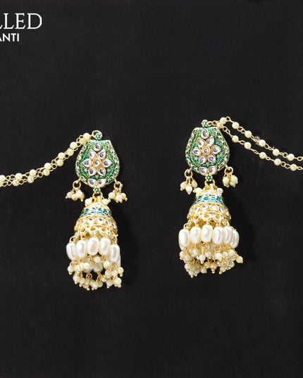 Dangler green jhumka with hangings and pearl maatal - {{ collection.title }} by Prashanti Sarees