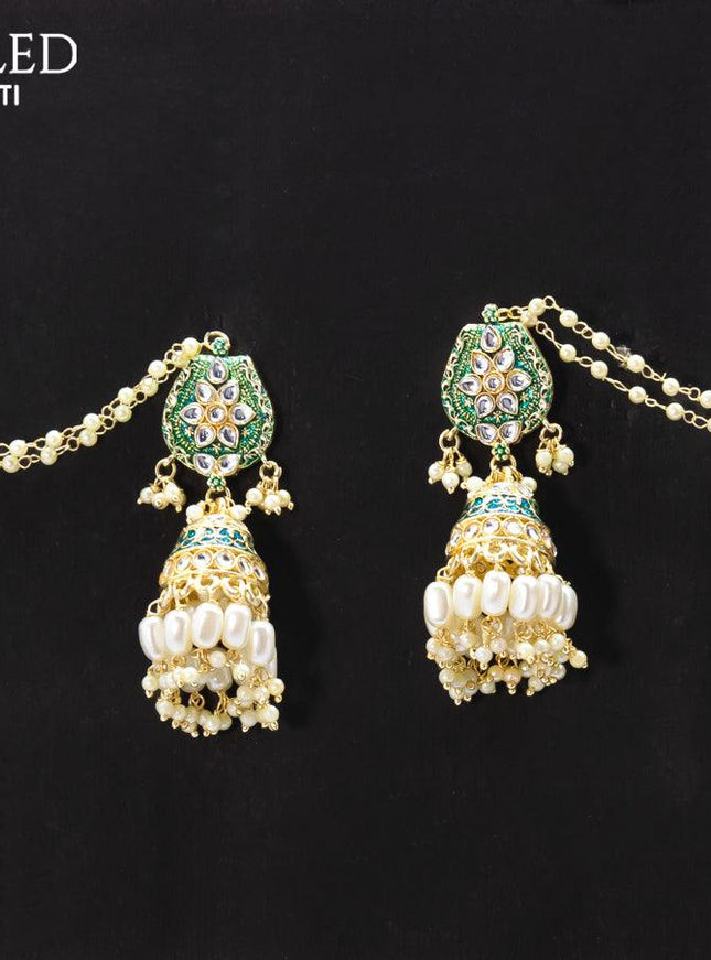 Dangler green jhumka with hangings and pearl maatal - {{ collection.title }} by Prashanti Sarees