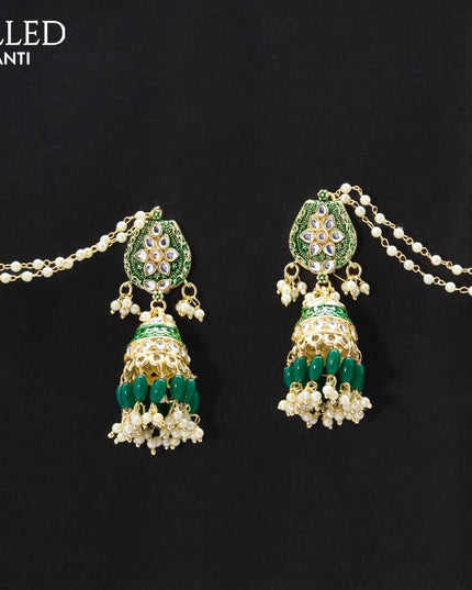 Dangler green jhumka with hangings and pearl maatal - {{ collection.title }} by Prashanti Sarees