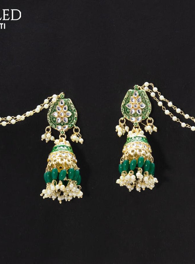 Dangler green jhumka with hangings and pearl maatal - {{ collection.title }} by Prashanti Sarees