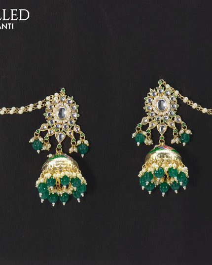 Dangler green jhumkas with hangings and pearl maatal - {{ collection.title }} by Prashanti Sarees