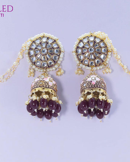 Dangler jhumkas floral design with brown bead hangings and pearl maatal - {{ collection.title }} by Prashanti Sarees