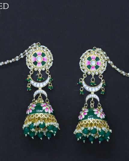 Dangler jhumkas green with hangings and pearl maatal - {{ collection.title }} by Prashanti Sarees