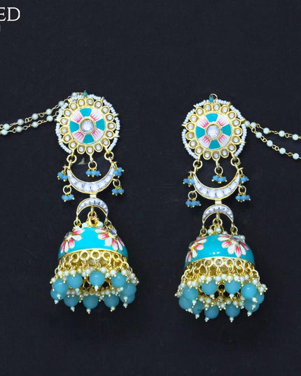 Dangler jhumkas light blue with hangings and pearl maatal - {{ collection.title }} by Prashanti Sarees