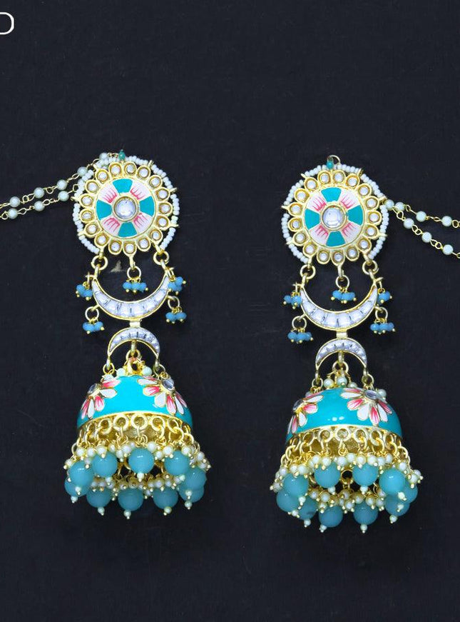 Dangler jhumkas light blue with hangings and pearl maatal - {{ collection.title }} by Prashanti Sarees