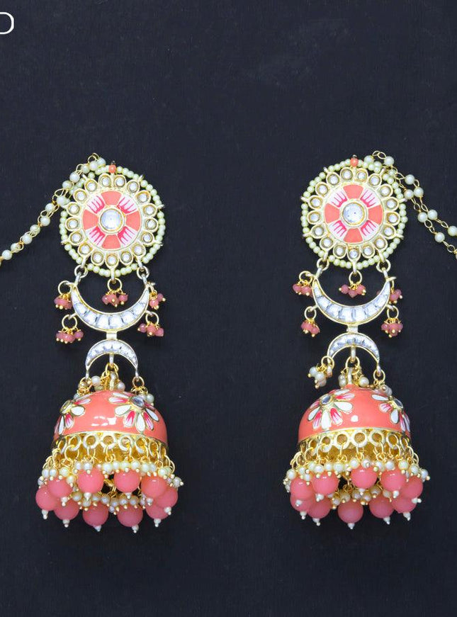 Dangler jhumkas peach with hangings and pearl maatal - {{ collection.title }} by Prashanti Sarees