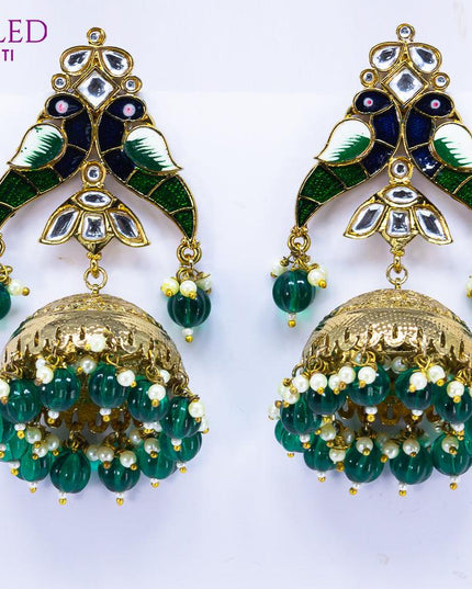 Dangler jhumkas peacock design with pearl hangings - {{ collection.title }} by Prashanti Sarees