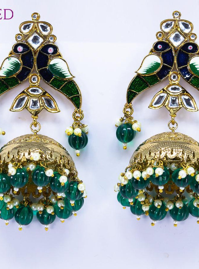 Dangler jhumkas peacock design with pearl hangings - {{ collection.title }} by Prashanti Sarees