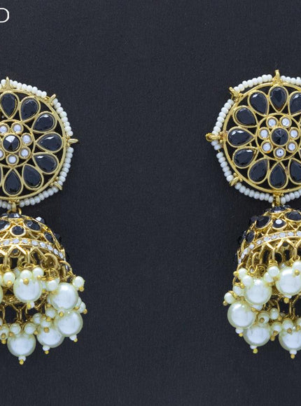 Dangler jhumkas with black stone and pearl hangings - {{ collection.title }} by Prashanti Sarees