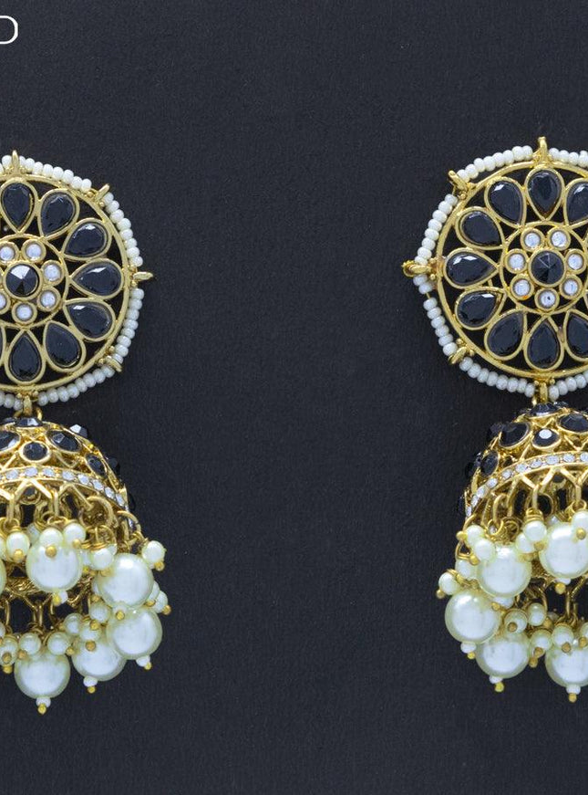 Dangler jhumkas with black stone and pearl hangings - {{ collection.title }} by Prashanti Sarees