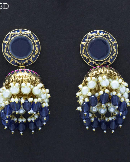 Dangler jhumkas with sapphire stone and hangings - {{ collection.title }} by Prashanti Sarees