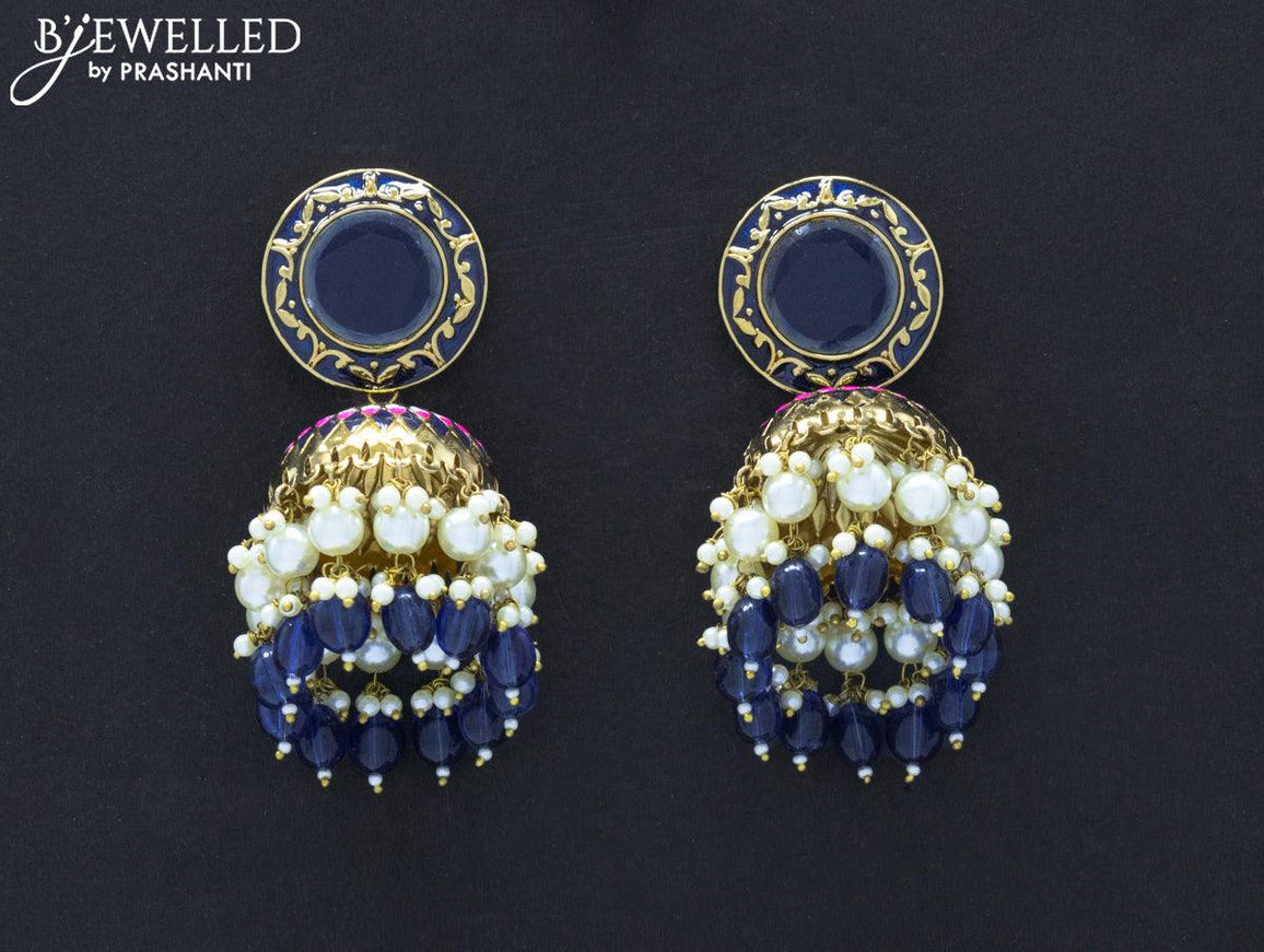 Dangler jhumkas with sapphire stone and hangings - {{ collection.title }} by Prashanti Sarees