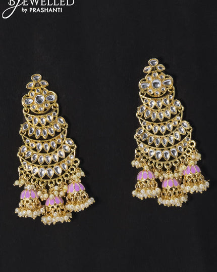 Dangler lavender earrings with kundan stone and pearl maatal - {{ collection.title }} by Prashanti Sarees