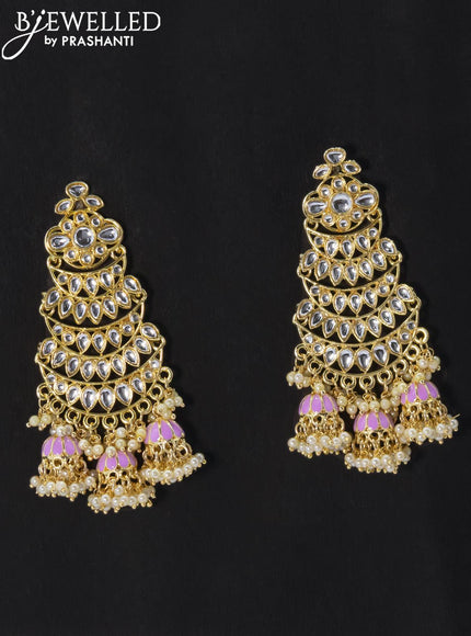 Dangler lavender earrings with kundan stone and pearl maatal - {{ collection.title }} by Prashanti Sarees