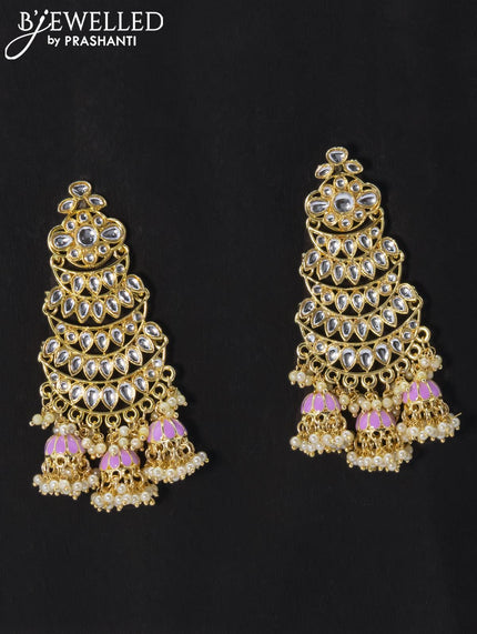 Dangler lavender earrings with kundan stone and pearl maatal - {{ collection.title }} by Prashanti Sarees
