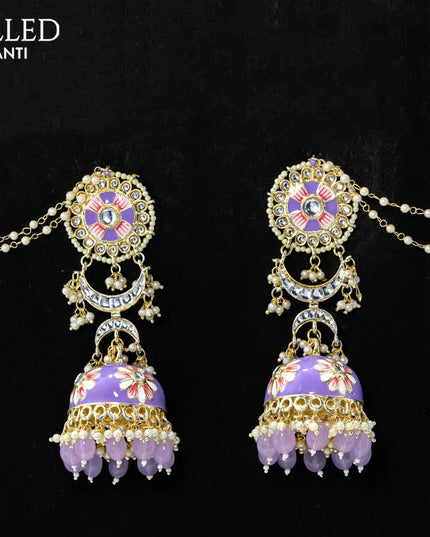 Dangler lavender jhumka with hangings and pearl maatal - {{ collection.title }} by Prashanti Sarees