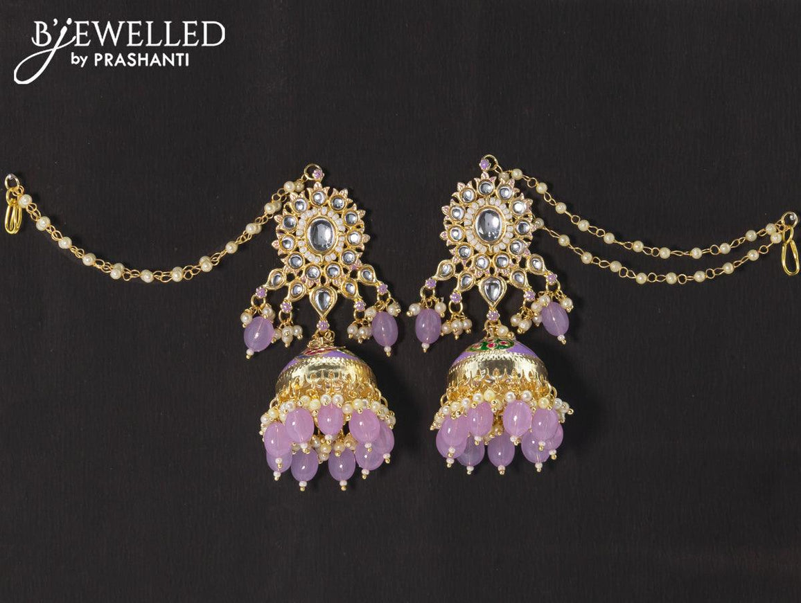 Dangler lavender jhumkas with hangings and pearl maatal - {{ collection.title }} by Prashanti Sarees