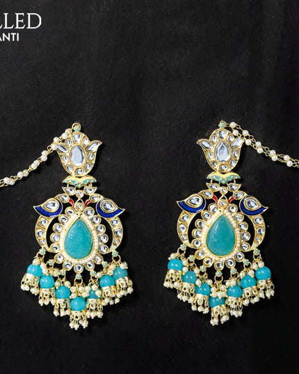 Dangler light blue earrings with hangings and pearl maatal - {{ collection.title }} by Prashanti Sarees