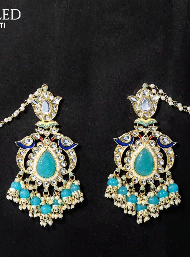 Dangler light blue earrings with hangings and pearl maatal - {{ collection.title }} by Prashanti Sarees