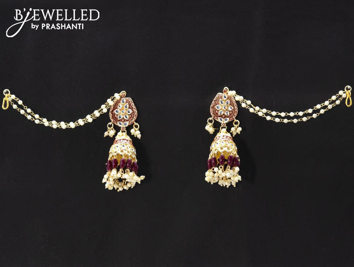 Dangler maroon jhumka with hangings and pearl maatal - {{ collection.title }} by Prashanti Sarees