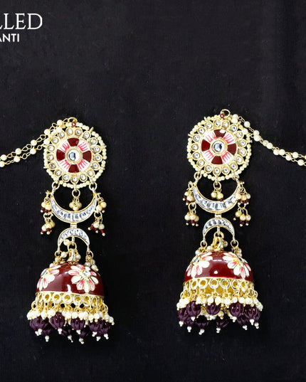 Dangler maroon jhumka with hangings and pearl maatal - {{ collection.title }} by Prashanti Sarees