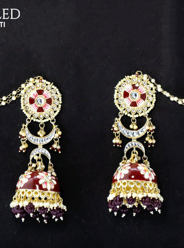 Dangler maroon jhumka with hangings and pearl maatal - {{ collection.title }} by Prashanti Sarees