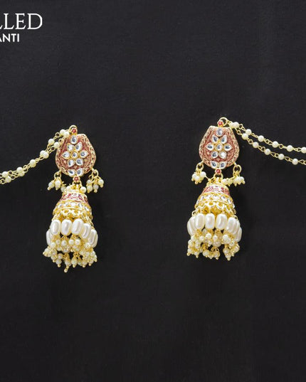 Dangler maroon jhumka with pearl hangings and pearl maatal - {{ collection.title }} by Prashanti Sarees