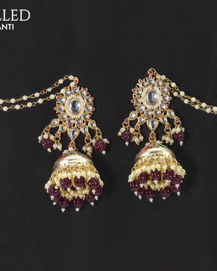 Dangler maroon jhumkas with hangings and pearl maatal - {{ collection.title }} by Prashanti Sarees
