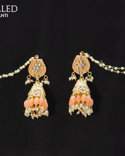 Dangler mild peach jhumka with hangings and pearl maatal - {{ collection.title }} by Prashanti Sarees