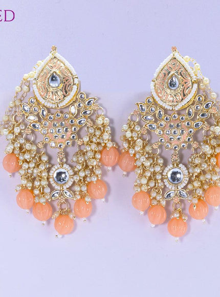 Dangler peach earrings with hangings and pearl maatal - {{ collection.title }} by Prashanti Sarees