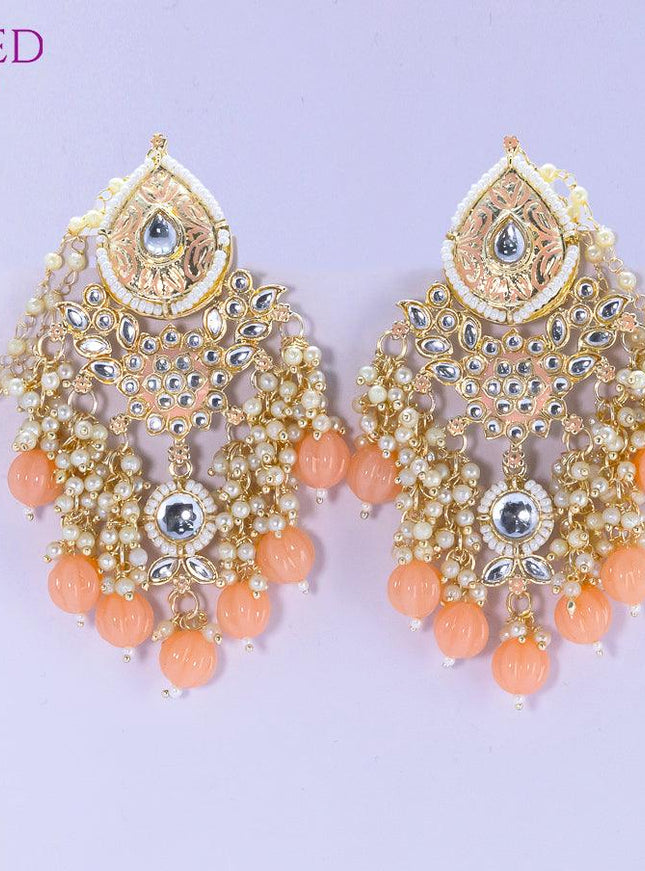 Dangler peach earrings with hangings and pearl maatal - {{ collection.title }} by Prashanti Sarees
