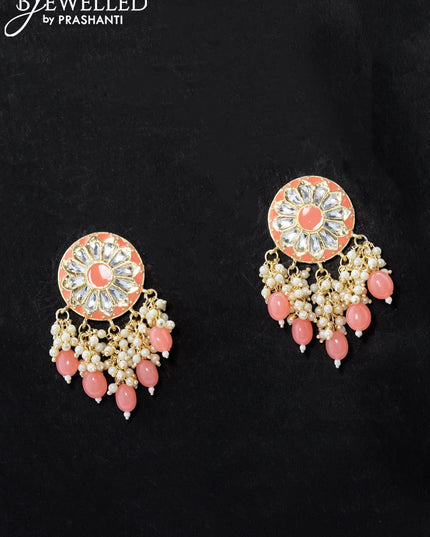 Dangler peach earrings with hangings and pearl maatal - {{ collection.title }} by Prashanti Sarees