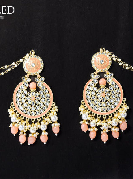 Dangler peach earrings with hangings and pearl maatal - {{ collection.title }} by Prashanti Sarees
