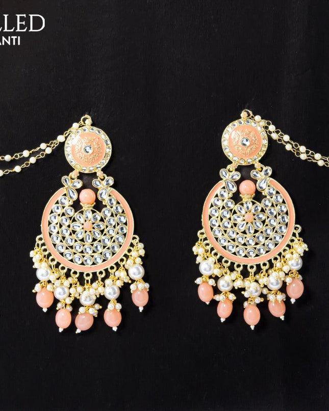 Dangler peach earrings with hangings and pearl maatal - {{ collection.title }} by Prashanti Sarees